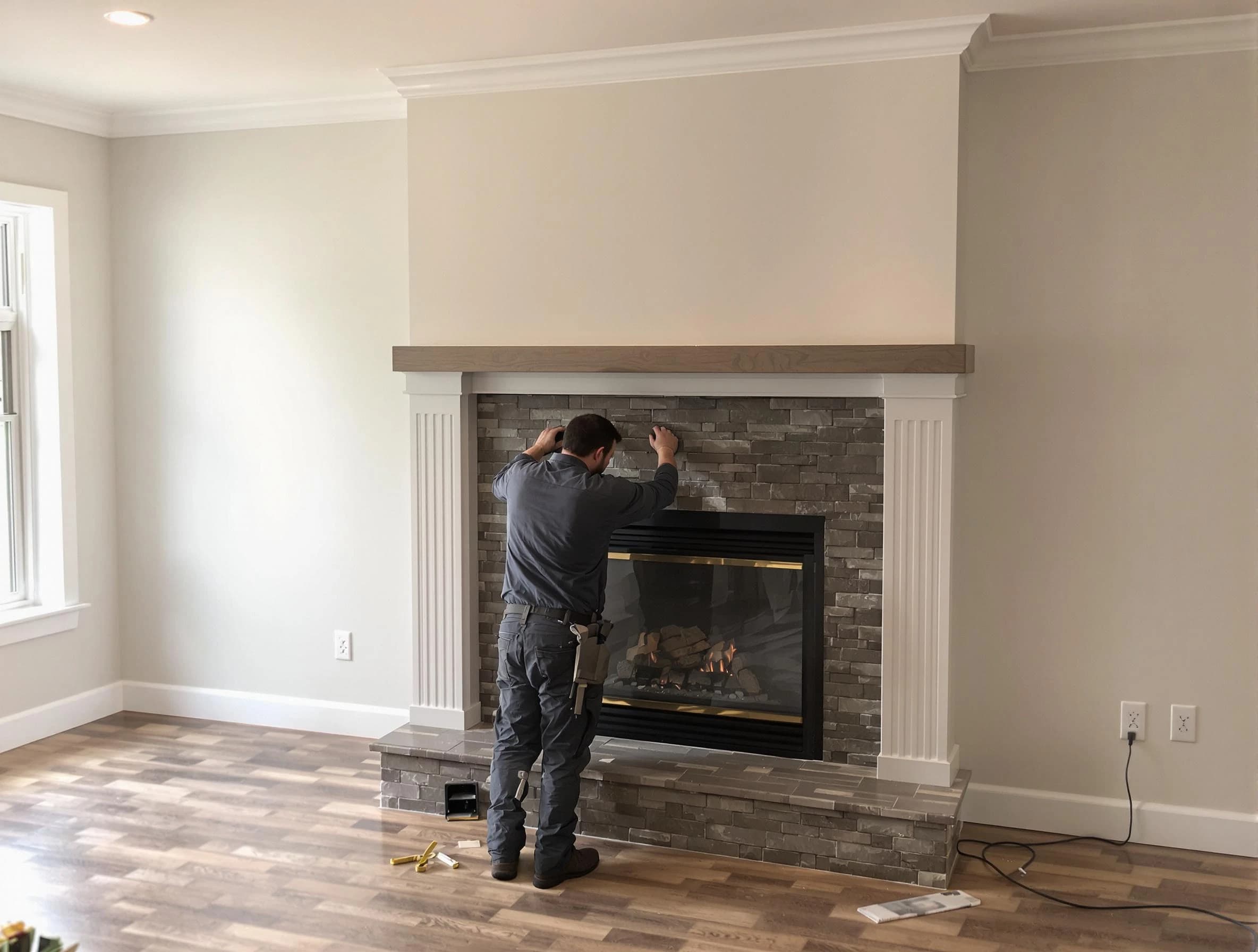 Montville Chimney Sweep finishing a custom fireplace install in Montville, NJ