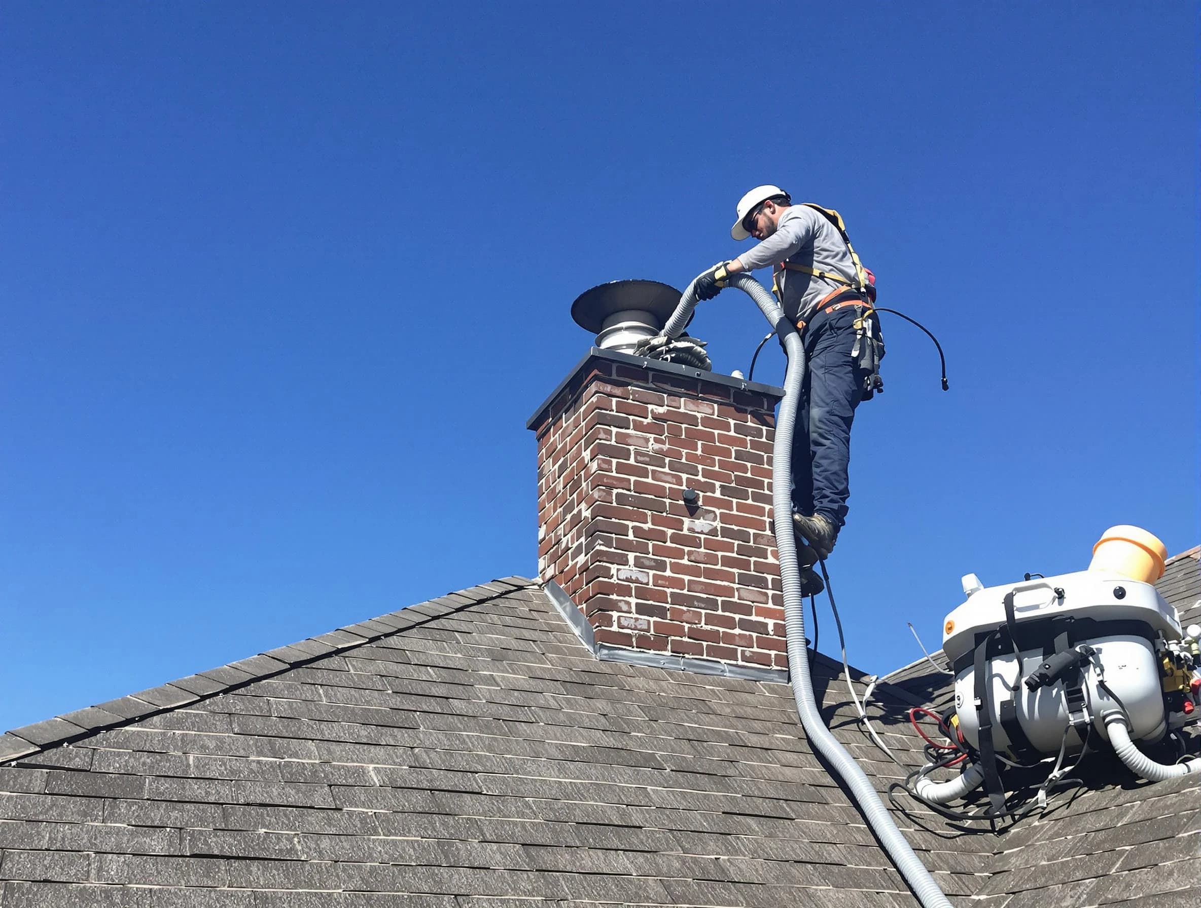 Dedicated Montville Chimney Sweep team member cleaning a chimney in Montville, NJ
