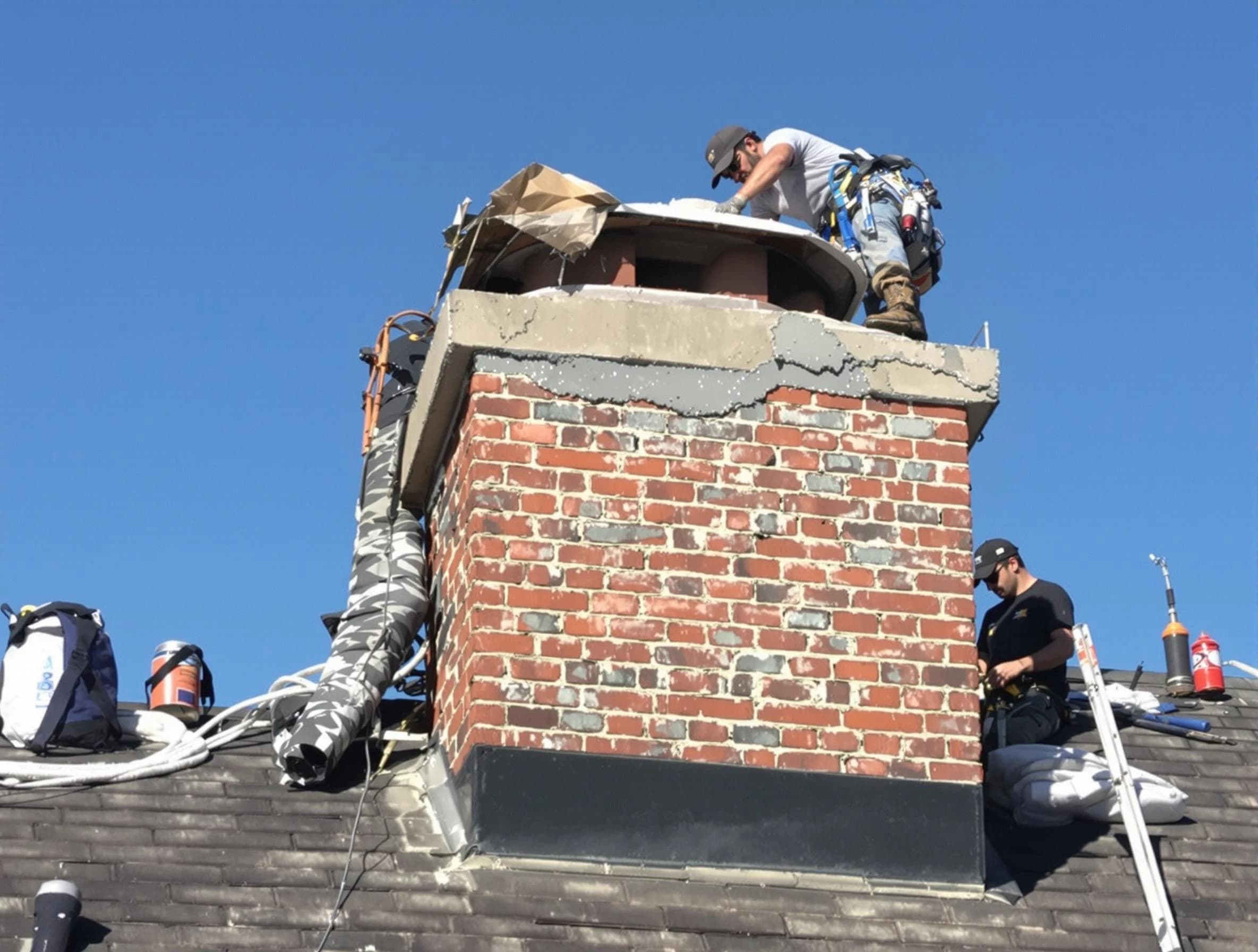 Montville Chimney Sweep installing a custom chimney crown in Montville, NJ