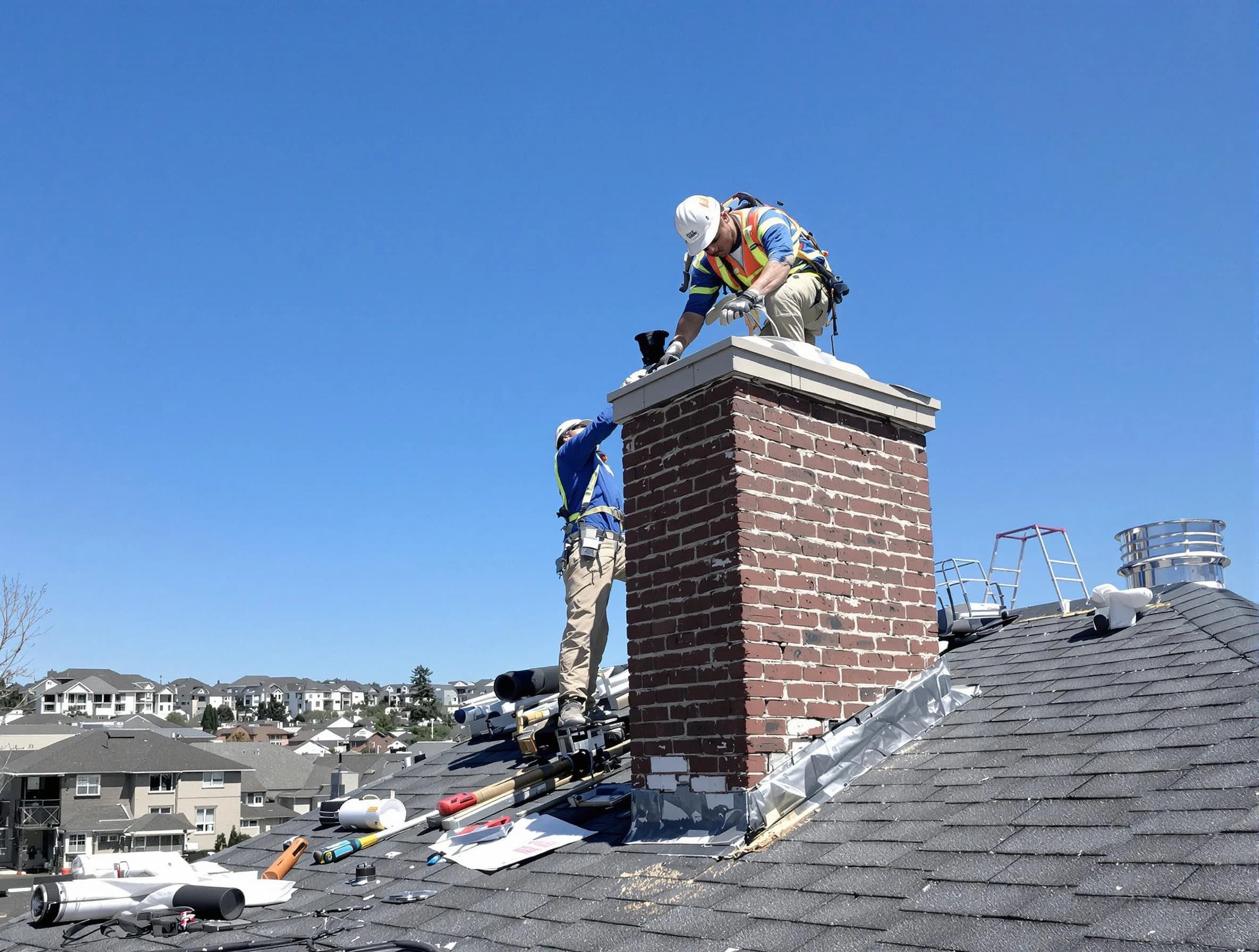 Montville Chimney Sweep repairing a chimney crown in Montville, NJ