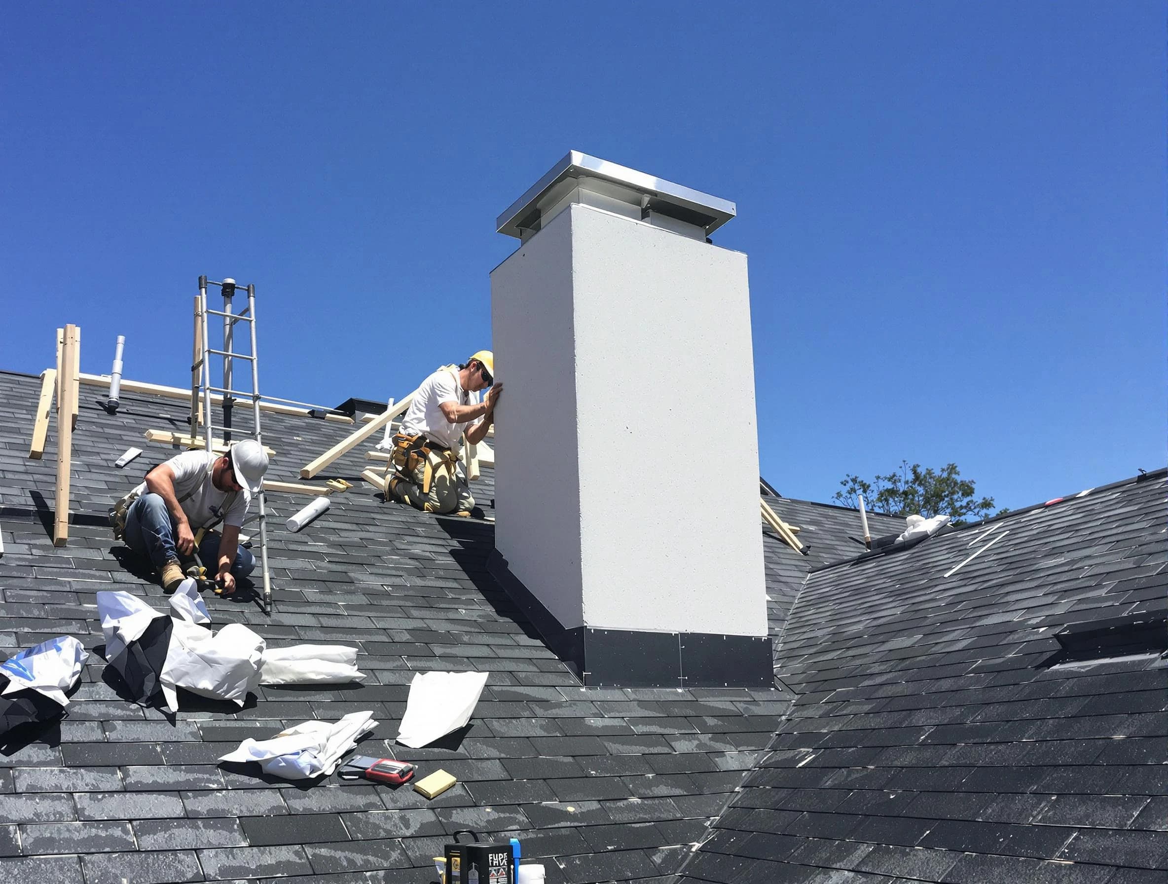 Montville Chimney Sweep crew installing a new chimney in Montville, NJ