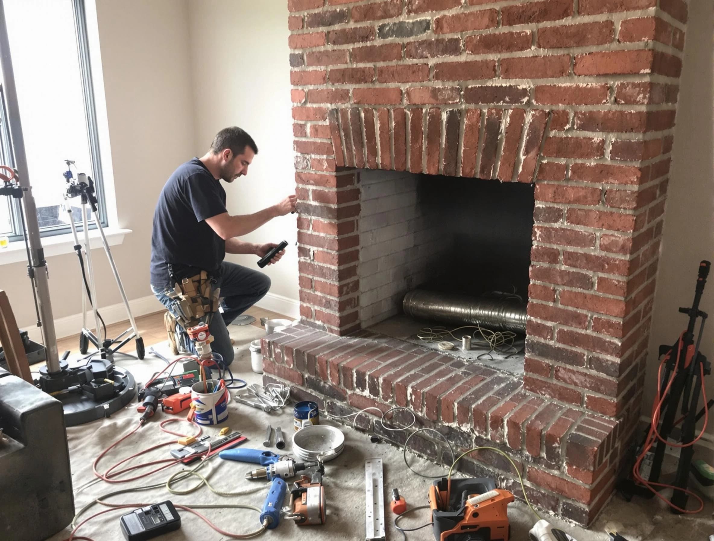 Montville Chimney Sweep specialist finalizing chimney liner service in Montville, NJ