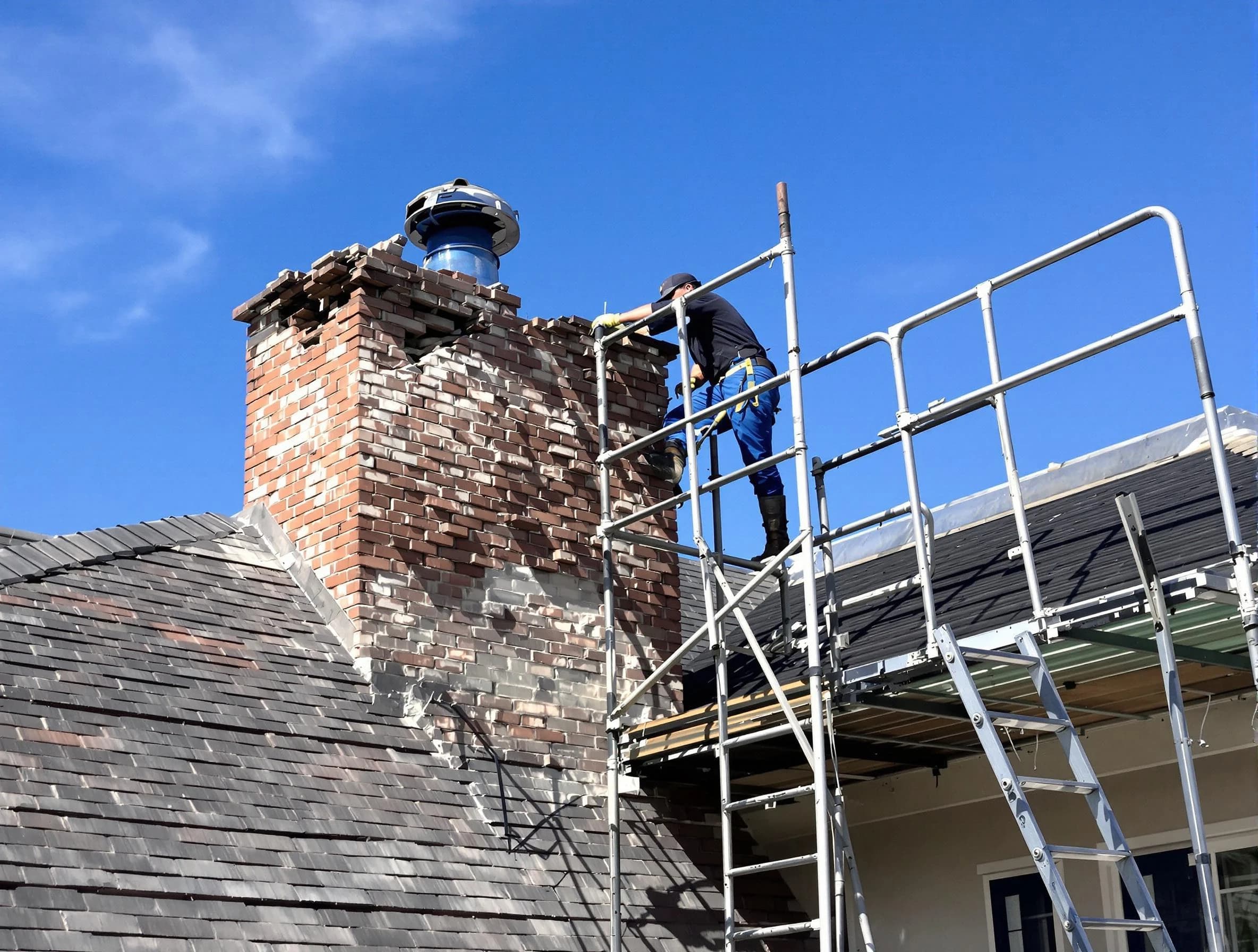 Rebuilding a chimney structure by Montville Chimney Sweep in Montville, NJ