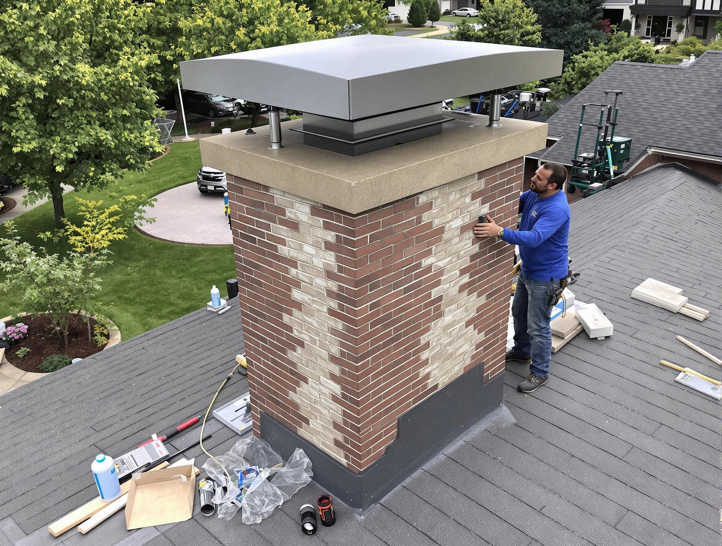 Montville Chimney Sweep team working on a custom chimney remodel in Montville, NJ