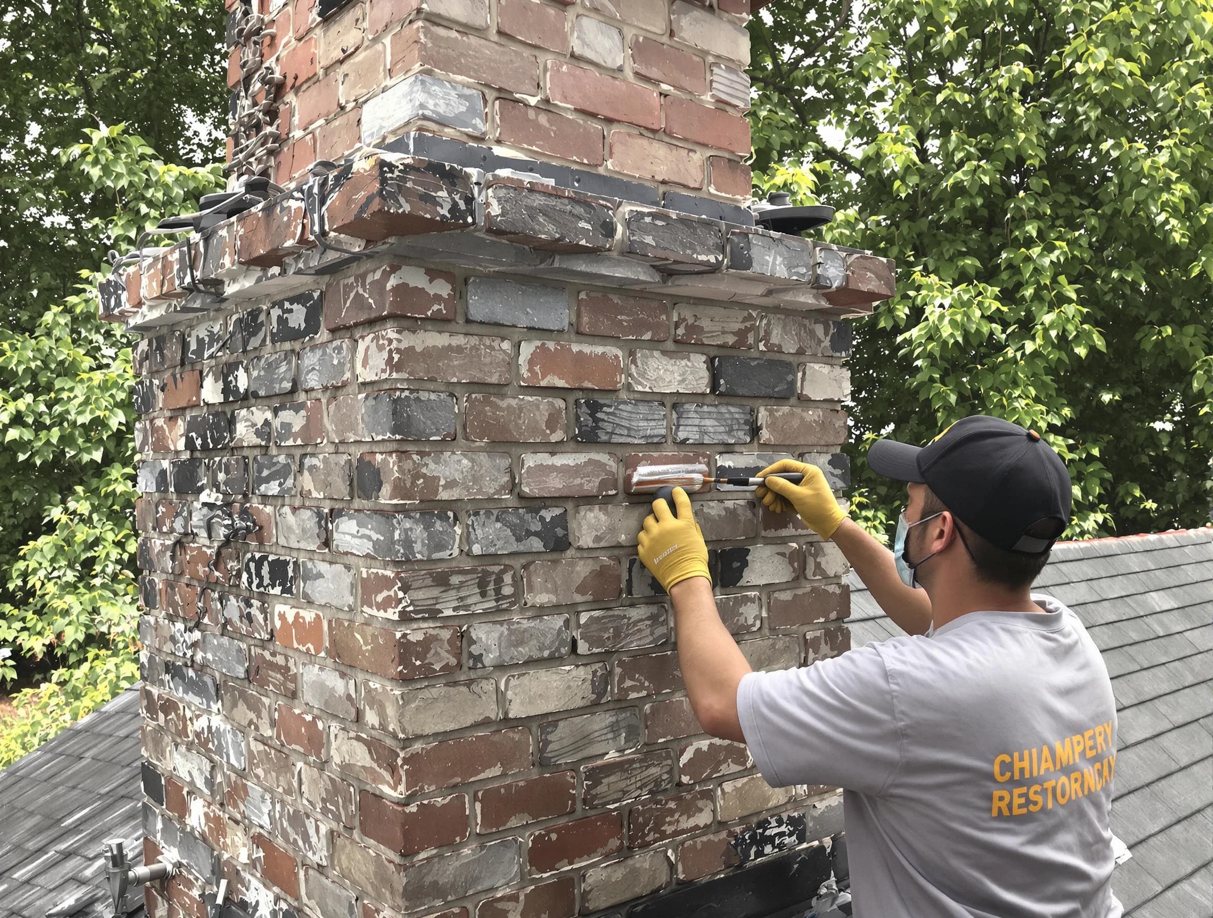 In-progress chimney restoration by Montville Chimney Sweep in Montville, NJ