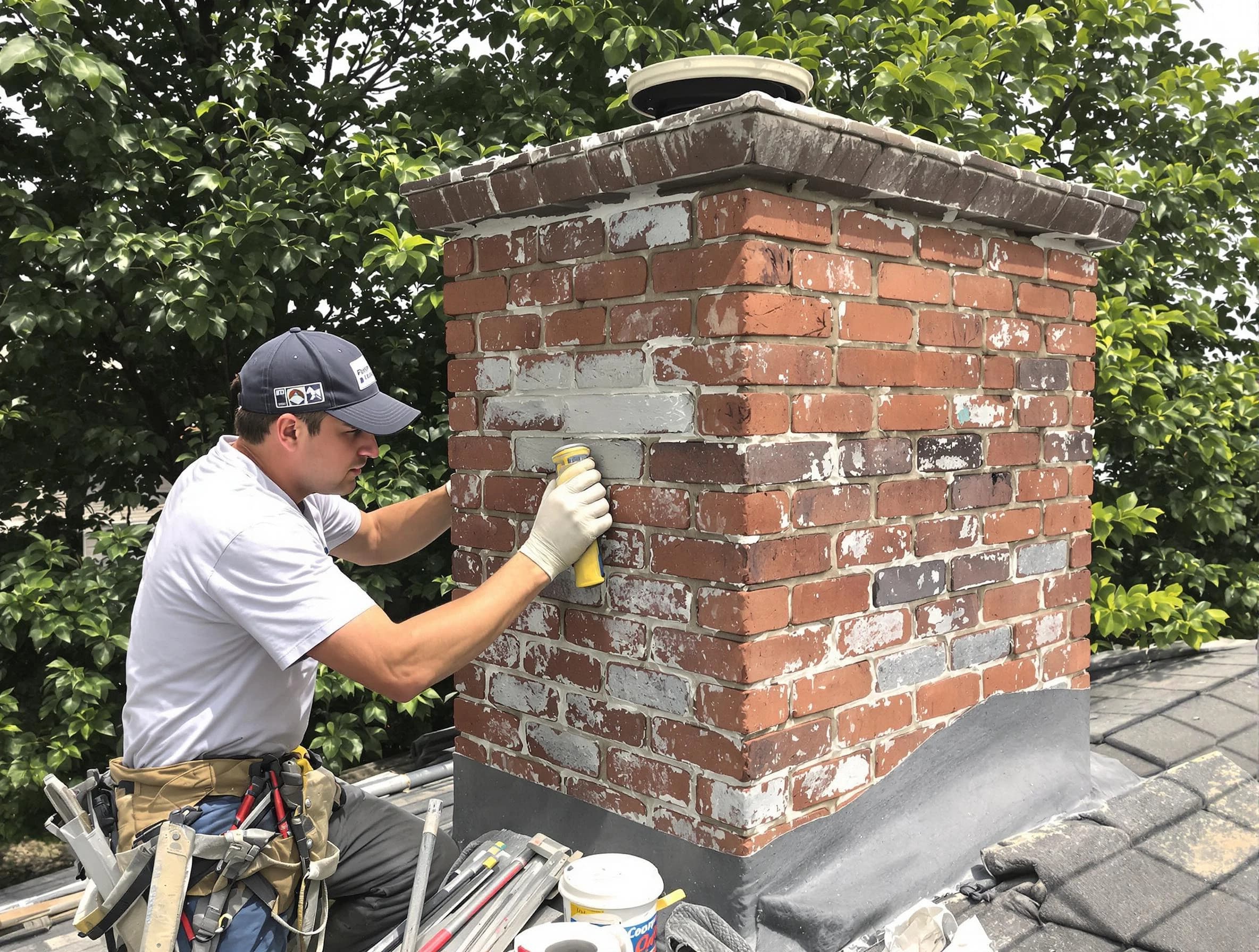 Montville Chimney Sweep restoring an aging chimney in Montville, NJ