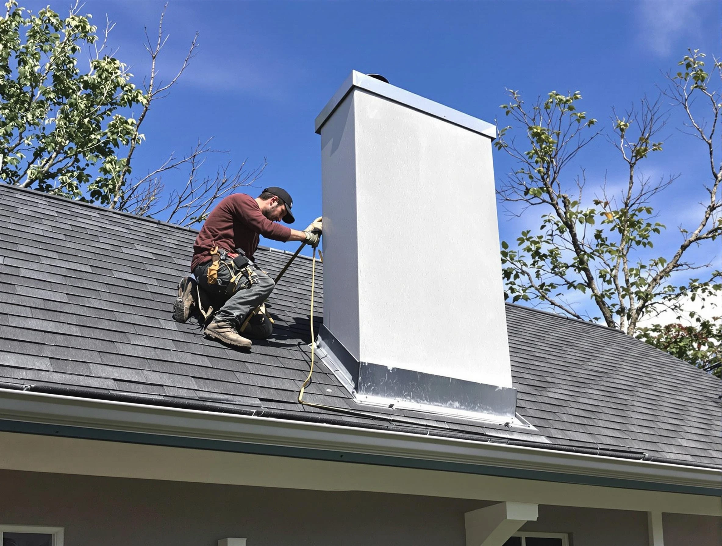 Montville Chimney Sweep team member finishing chimney construction in Montville, NJ
